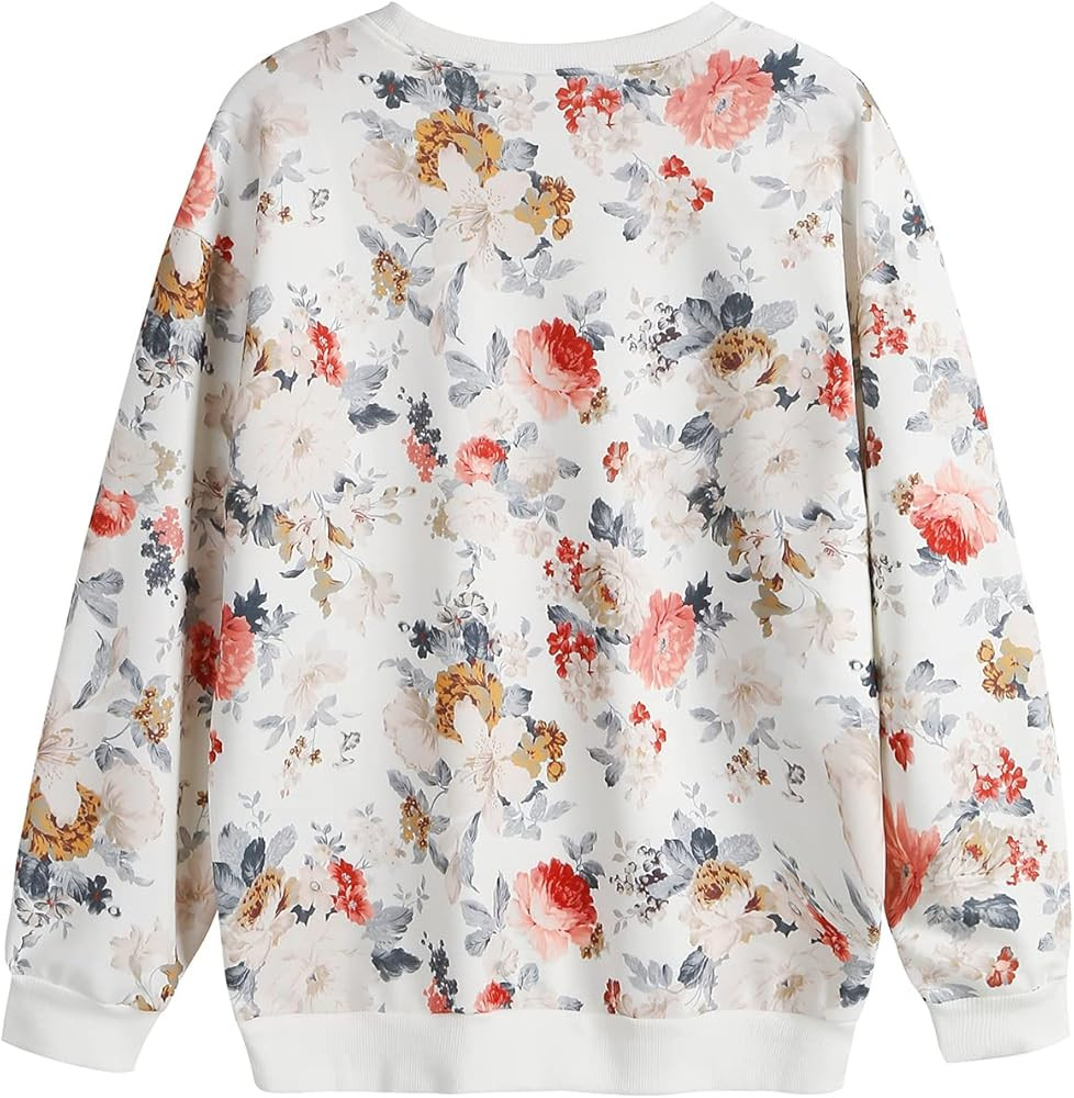 Women Floral Print Crewnecks Sweatshirts Spring Casual Loose Sports Black Pullover Tops | Amazon (US)