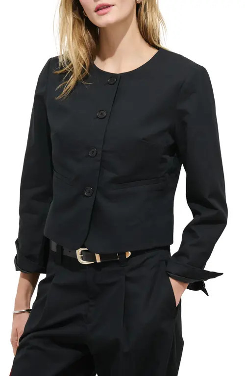 Alex Mill Soho Collarless Cotton & Linen Jacket in Black at Nordstrom, Size X-Large | Nordstrom