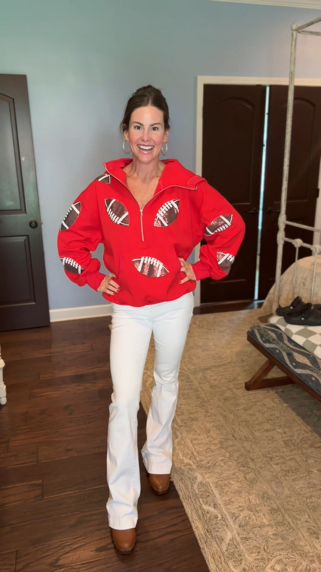 I am 5’5, 120lbs wearing a small in the pullover and pants! #shopmystyle #gamedayoutfit 

#LTKFindsUnder50 #LTKStyleTip