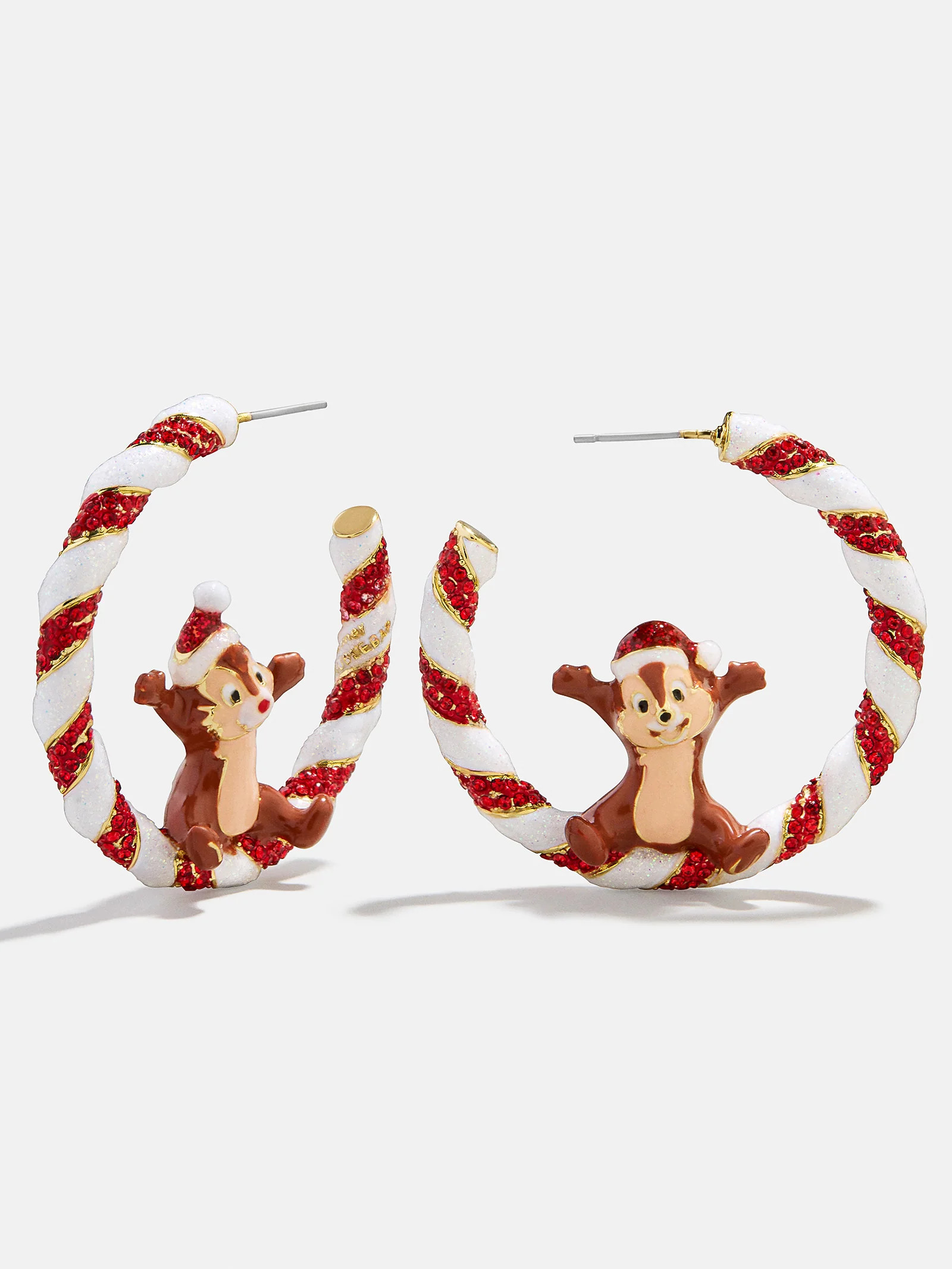 Disney Chip ‘N Dale Candy Cane Hoop Earrings - Red/White | BaubleBar