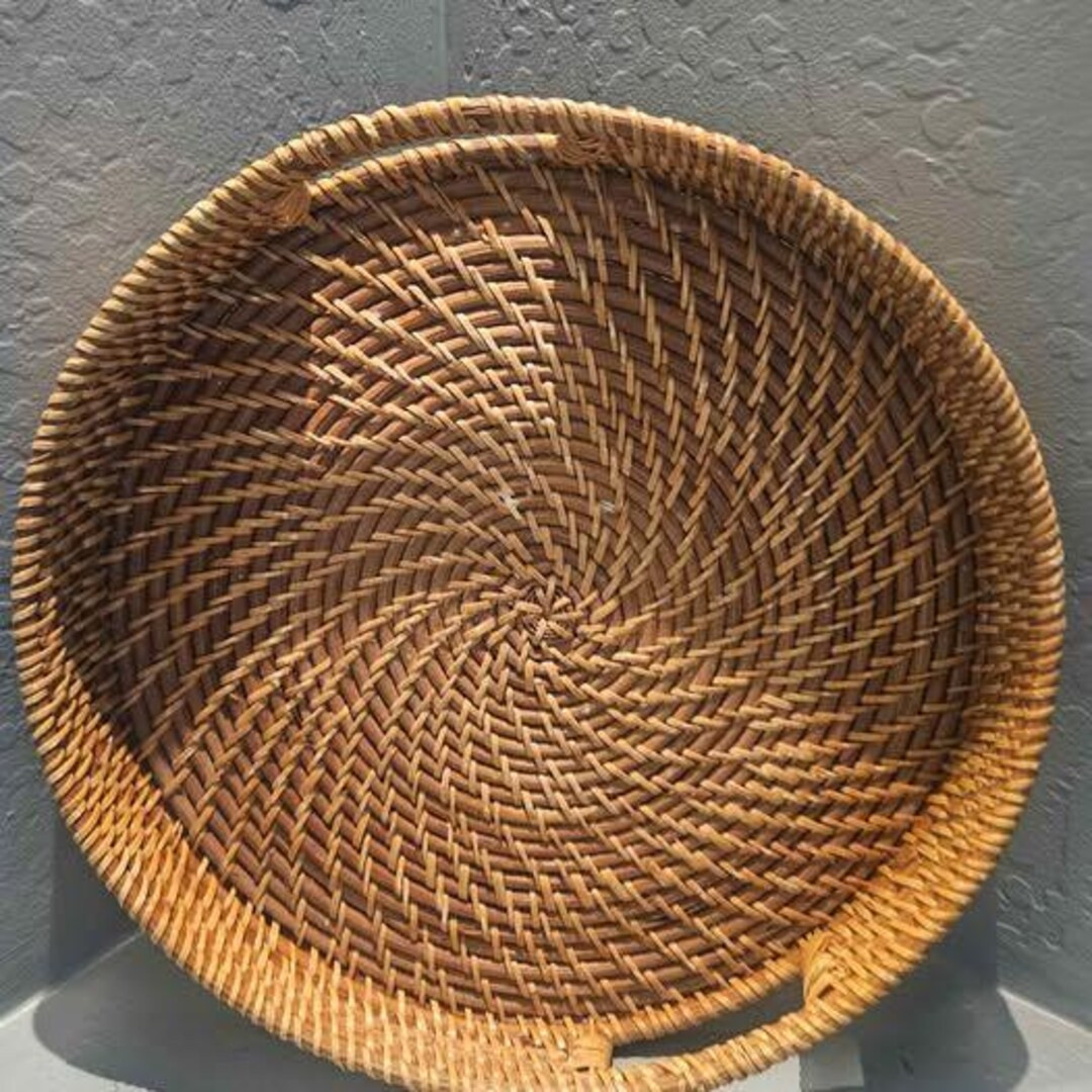 Wicker Rattan Round Tray 16" - Etsy | Etsy (US)