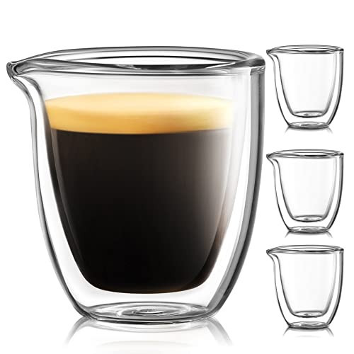 Pouring Espresso Cups Set of 4 - Glass Espresso Cups Shot Glass with Spout 2.7 OZ - Double Espresso Cups - Small Doppio Double Walled Clear Espresso Cups - Expresso Coffee Cup - Espresso Accessories | Amazon (US)