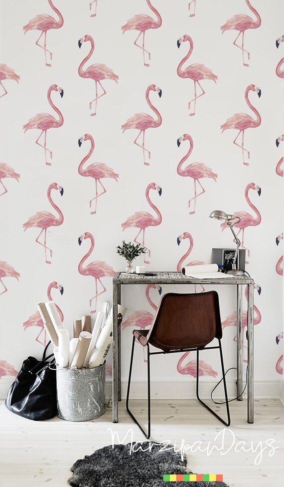 Flamingo Pink removable wallpaper  girly wallpaper | Etsy | Etsy (US)