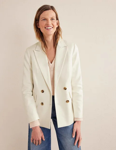 Double Breasted Twill Blazer - Ivory | Boden (UK & IE)
