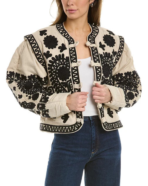 SEA NY Holly Soutache Quilted Linen-Blend Jacket | Shop Premium Outlets