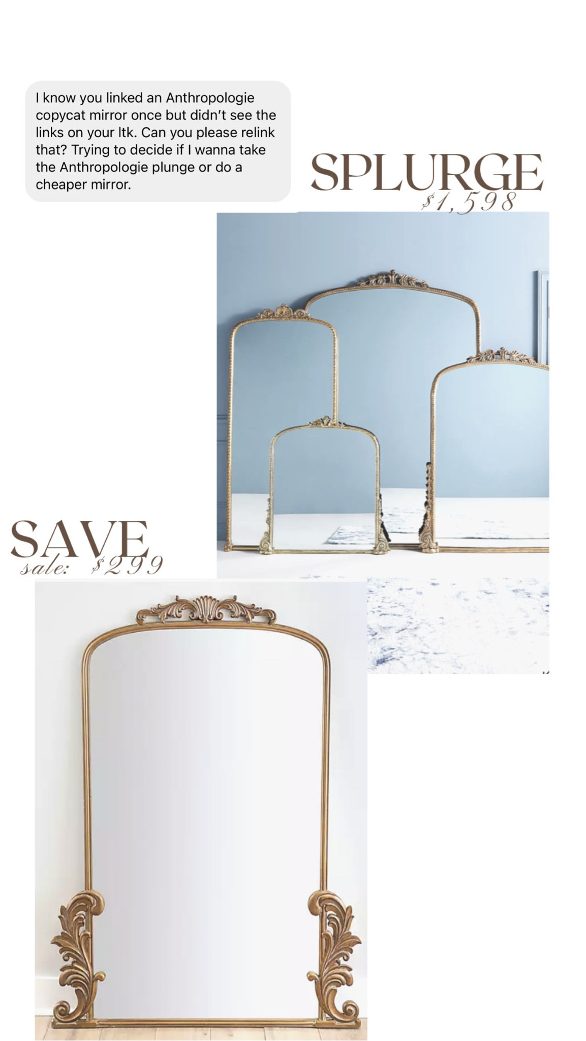 This is such an affordable dupe if you’re looking into the Anthropologie mirror but don’t want to commit to the price!! Which one would you pick?! 

Home decor | spring decor | floor mirror | primrose mirror | anthropologie mirror dupe 

#LTKsalealert #LTKhome #LTKSale