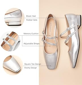 C.Paravano Women's Flats Mary Jane Flats Ballet Flats for Women Square Toe Block Heel Adjustable ... | Amazon (US)