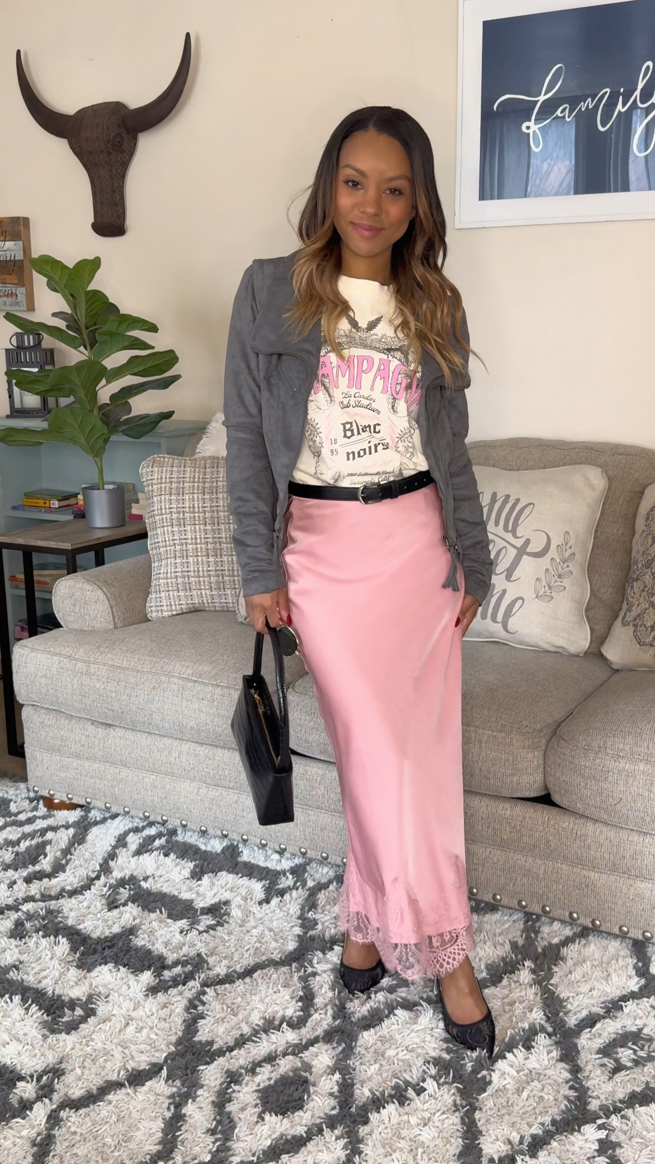 graphic tee + slip skirt = the perfect spring transitional outfit 🫡  adore all of the mixed textures at work in this fit! Tee fits oversized (ordered an XS) and everything else is TTS! Didn’t mention in the video but the lace heels have padding and are super comfortable!! #springoutfits #slipskirt #styling 

#LTKstyletip #LTKSpringSale #LTKshoecrush