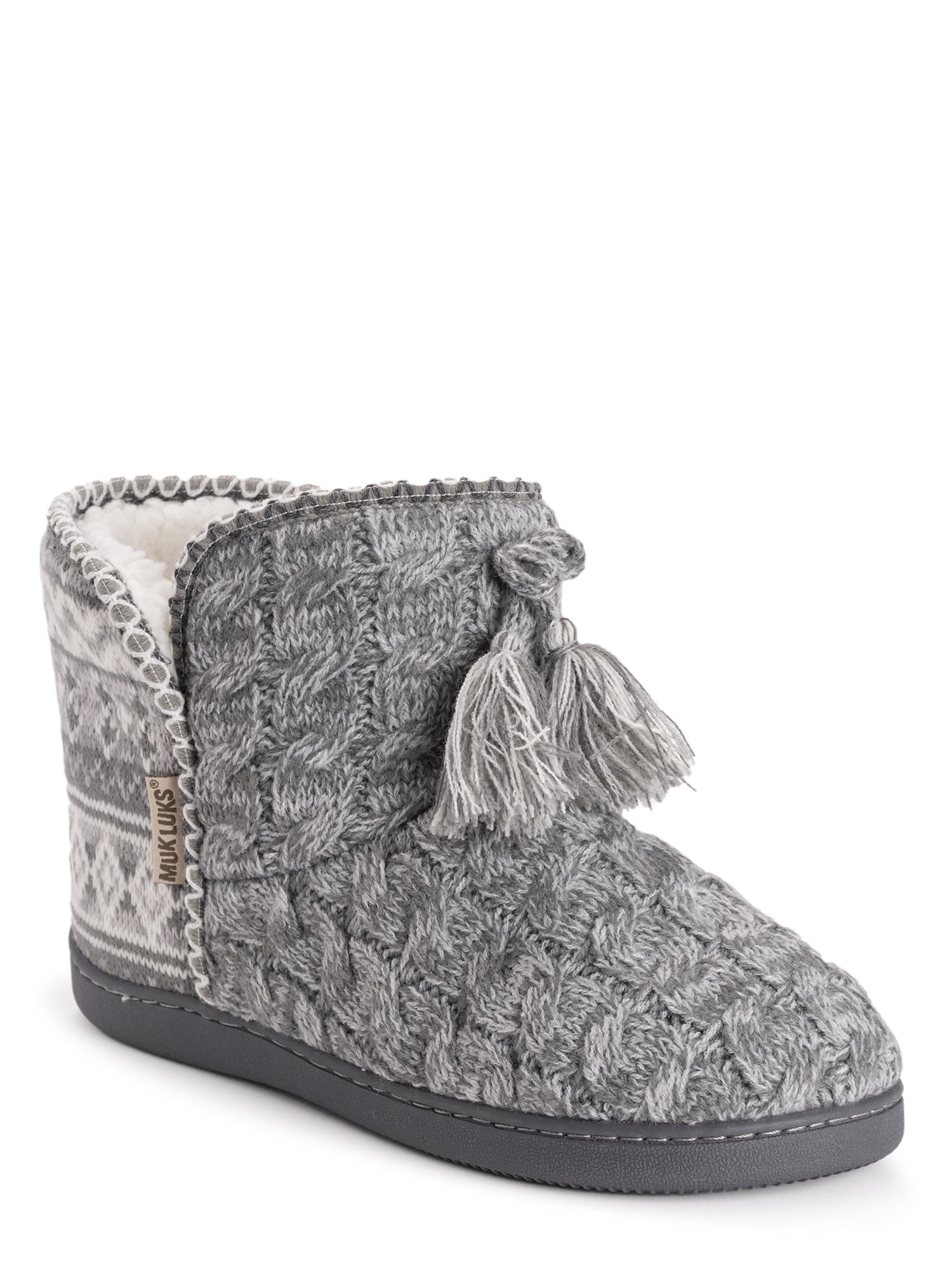 Muk Luks Women's Short Knit Shearling Lined Boot Slipper - Walmart.com | Walmart (US)