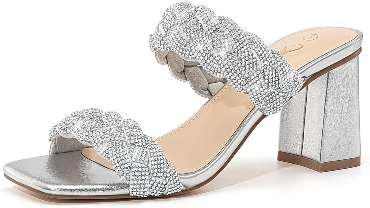 Athlefit Women's Braided Heeled Sandals Summer Square Open Toe Chunky Block Heels | Amazon (US)