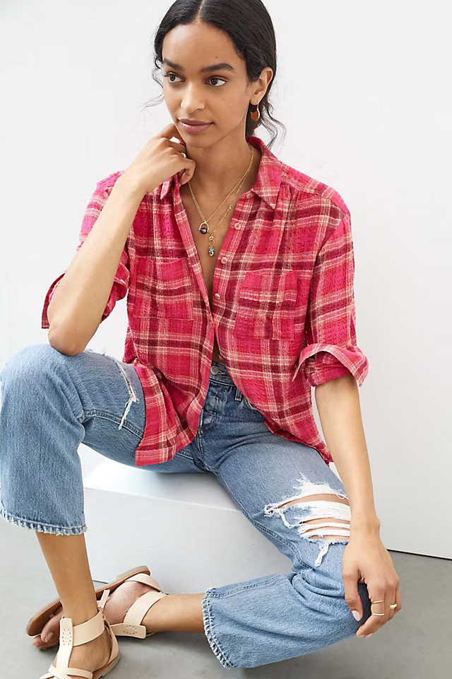 Pilcro Seamed Plaid Tunic Buttondown | Anthropologie (US)