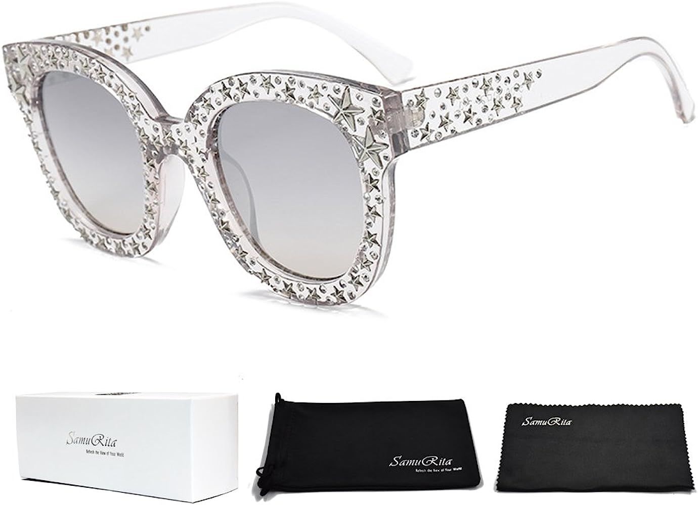 Sparkle Vintage Star Rhinestone Cat Eye Sunglasses Novelty Glitter Shades | Amazon (US)