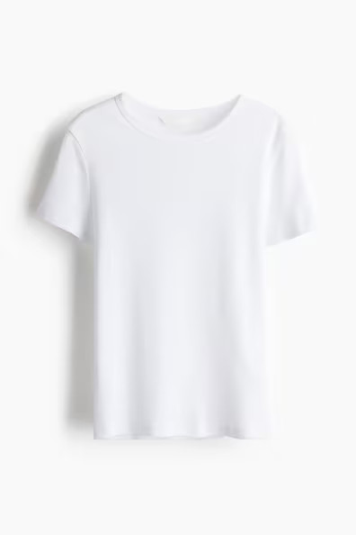 H & M - Ribbed T-shirt - White | H&M (UK, MY, IN, SG, PH, TW, HK)