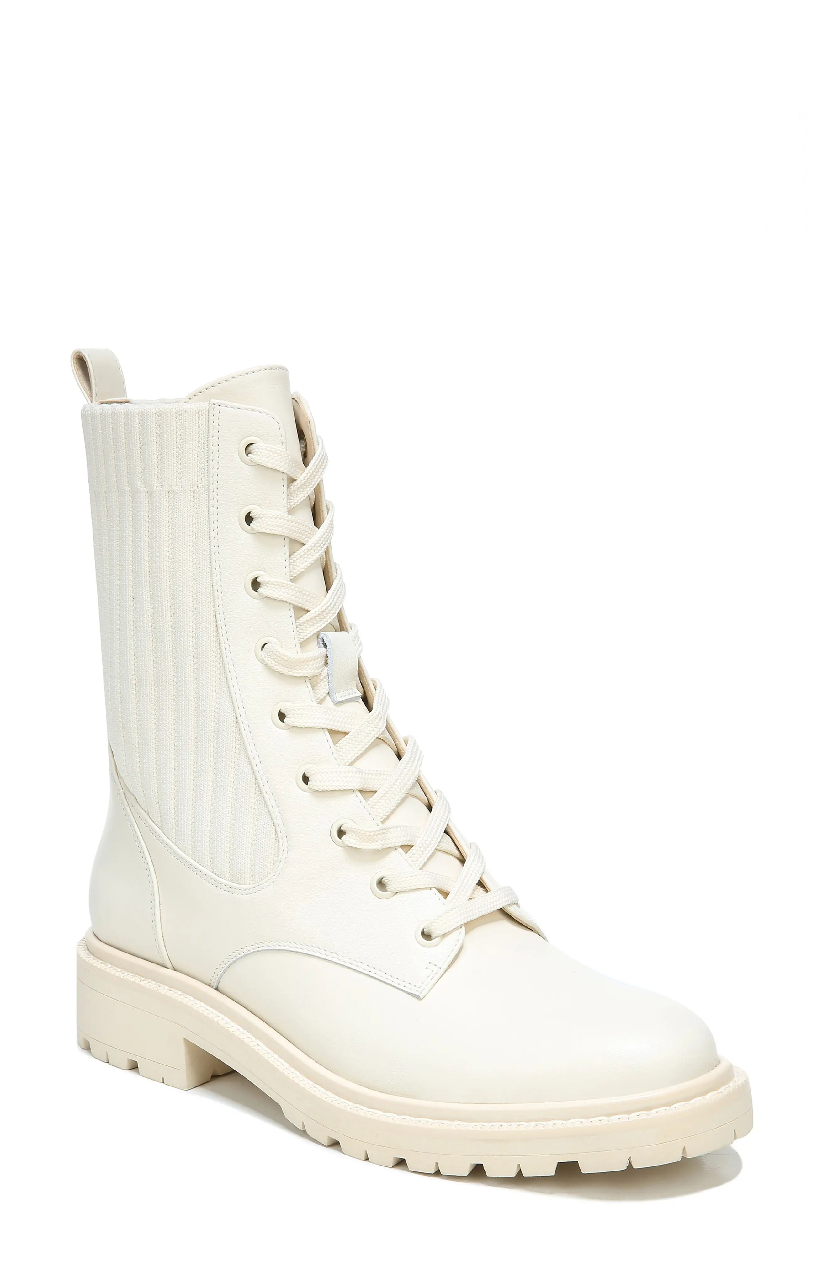 Sam Edelman Lydell Mixed Media Combat Boot, Size 6.5 in Ivory at Nordstrom | Nordstrom
