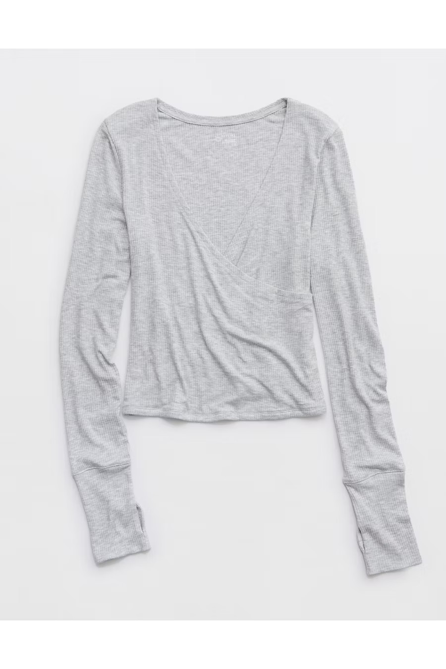 OFFLINE By Aerie Thumbs Up Ribbed Wrap Top Women's Medium Heather Gray L | Aerie