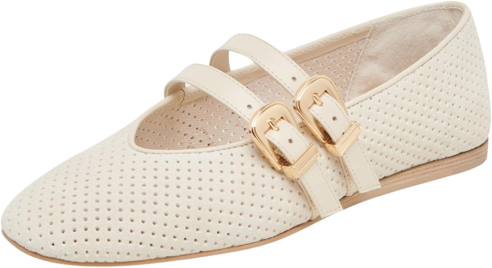 UBWDU Suede Mary Jane Flats for Women Perforated Round Toe Ballet Flats Comfortable Ballerina Sho... | Amazon (US)