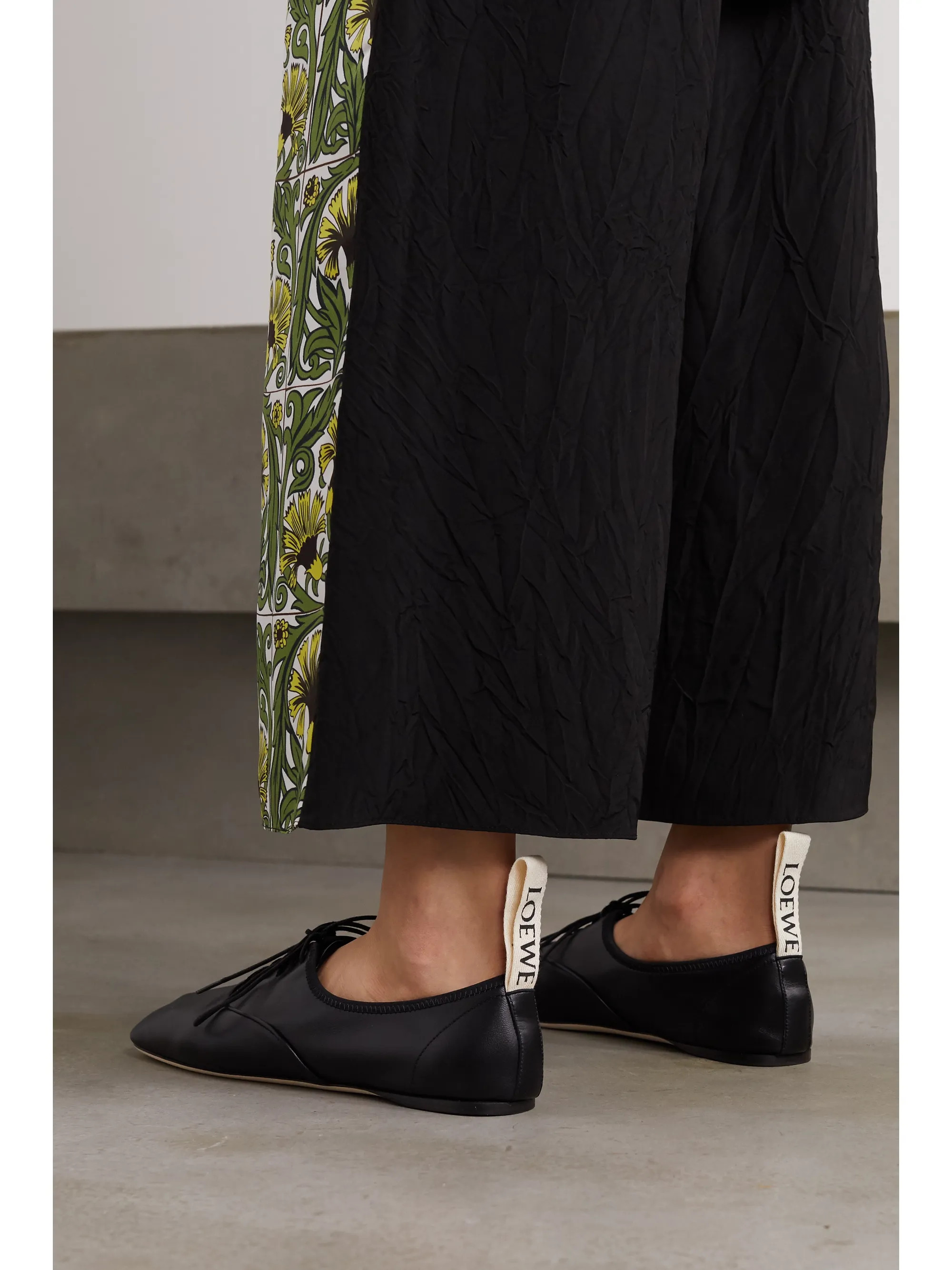 Black Logo-print lace-up leather ballet flats | Loewe | NET-A-PORTER | NET-A-PORTER (UK & EU)