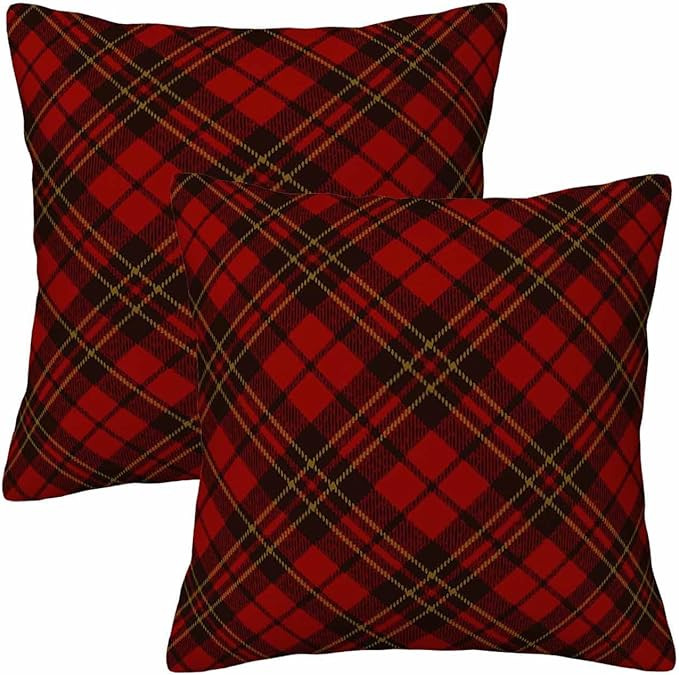 Buffalo Checked Plaid Tartan Couch Pillow Covers 18 X 18 Red Classic Scotland Lattice Striped Mes... | Amazon (US)