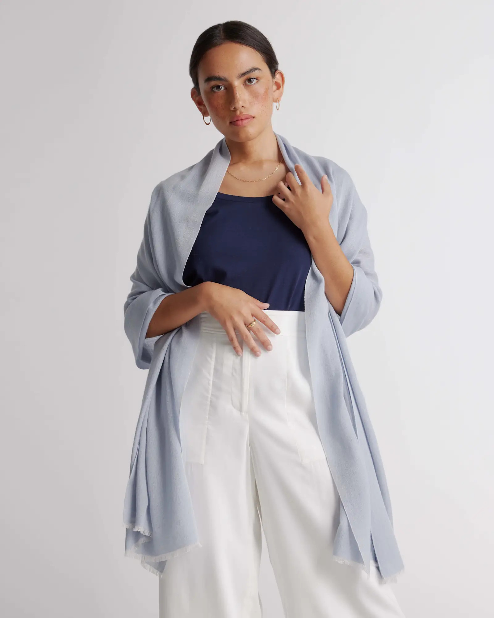 Featherweight Cashmere Silk Frayed Edge Scarf in Ivory | Quince