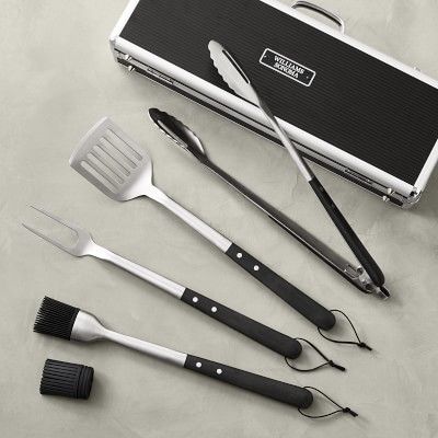 Williams Sonoma Black-Handled 4-Piece BBQ Tool Set with Storage Case | Williams-Sonoma