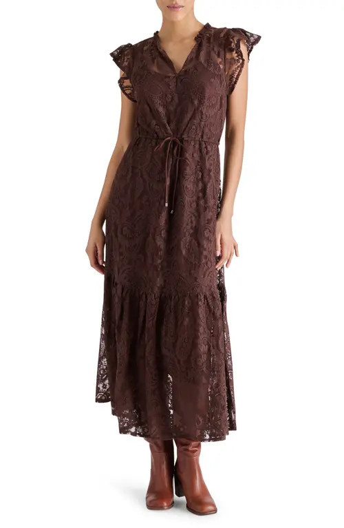 Steve Madden Osiris Lace Maxi Dress in Dark Toffee at Nordstrom, Size X-Large | Nordstrom