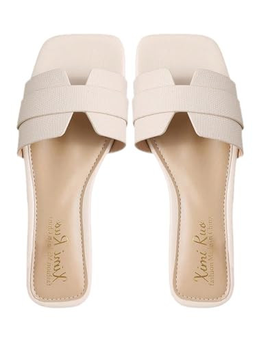 GORGLITTER Women's Dressy Square Toe Flat Sandals Summer Beach Vacation H Band Slide Sandals Wedding Bride Sandals 2026 Beige 8 | Amazon (US)