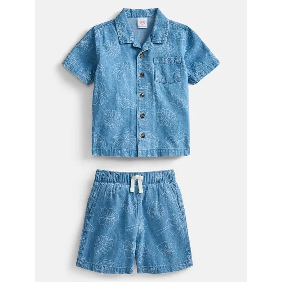 Wonder Nation Toddler Boys Chambray Shirt and Short Set, 2 Piece, Sizes 12M-5T | Walmart (US)