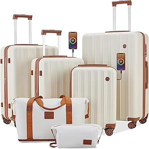 imiomo Luggage Sets 4 Piece Expandable Luggage Set,Hardside Carry on Suitcase with USB Port Cup H... | Amazon (US)