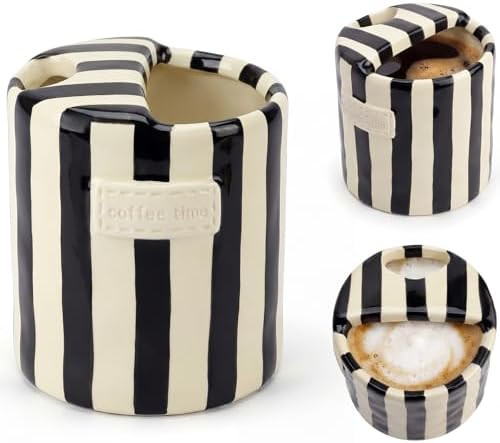 10oz Ceramic Coffee Mug with Sip Hole, Striped Espresso Cups for Hot & Cold Drinks and Microwave ... | Amazon (US)