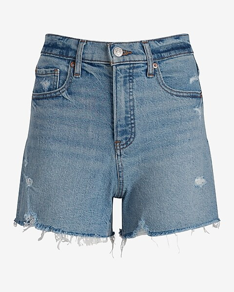 High Waisted 90's Light Wash Distressed Jean Shorts | Express
