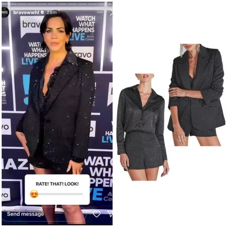 Katie Maloney’s Black Crystal Embellished Blazer, Top and Shorts are Nadine Merabi 📸 = @bravowwhl
