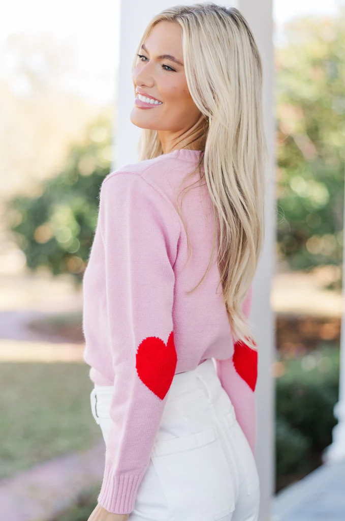 Show You Love Blush Heart Elbow Patch Sweater | The Mint Julep Boutique