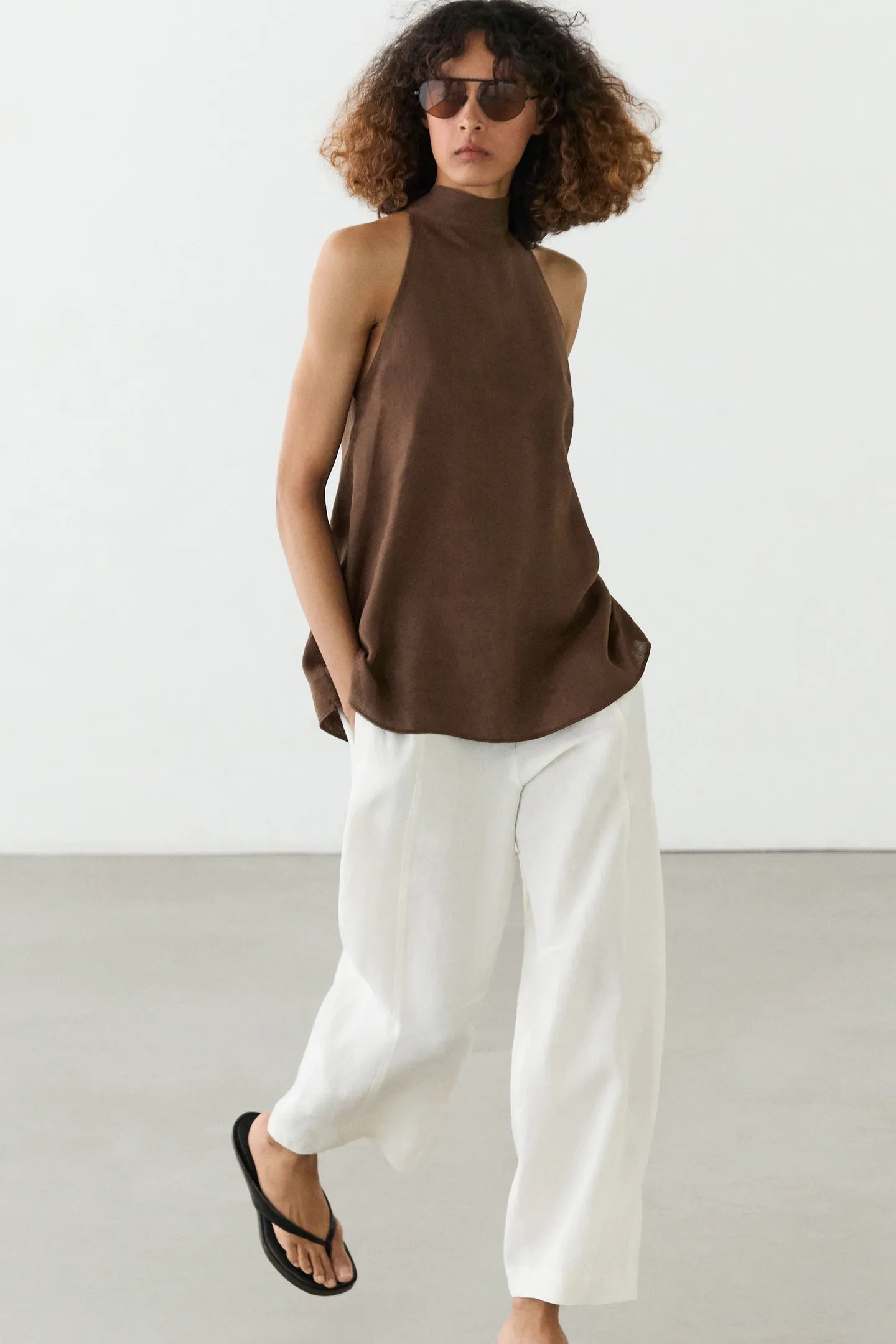 100% linen flowing halter top | Massimo Dutti US