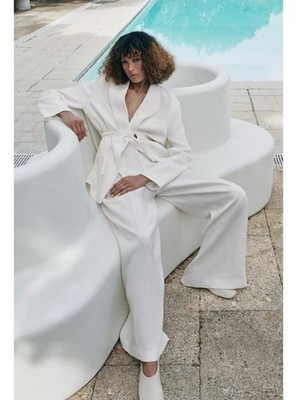 ZARA LINEN BLEND PLEATED PANTS ZW COLLECTION SZ S M ECRU 2420/586/712 | eBay US