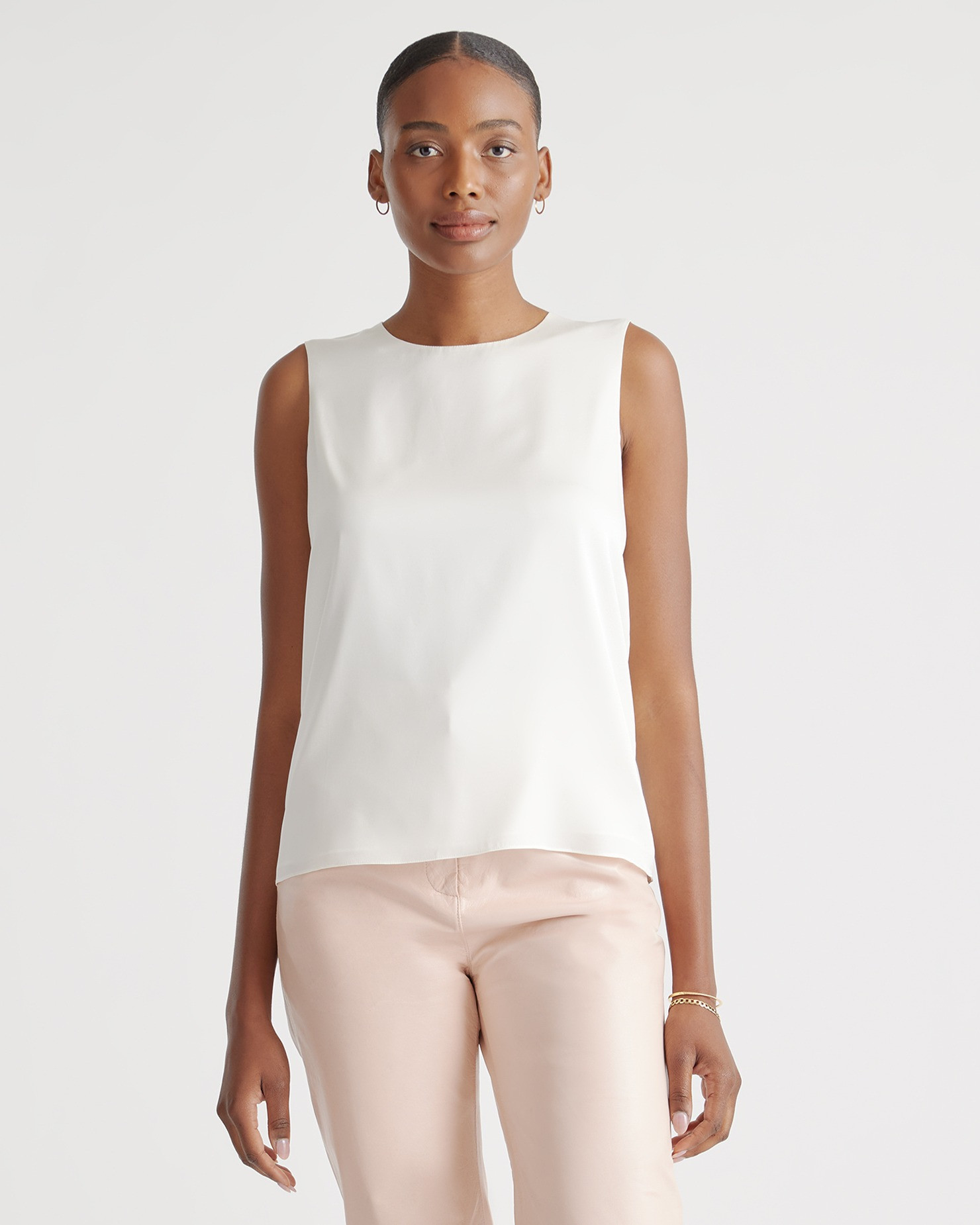 Quince | Women's Washable Stretch Silk Shell Tank Top in Ivory, Size Small, Mulberry Silk | Quince