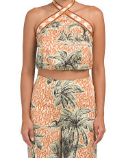 Printed Halter Top With Back Bow Tie And Elastic Border | TJ Maxx