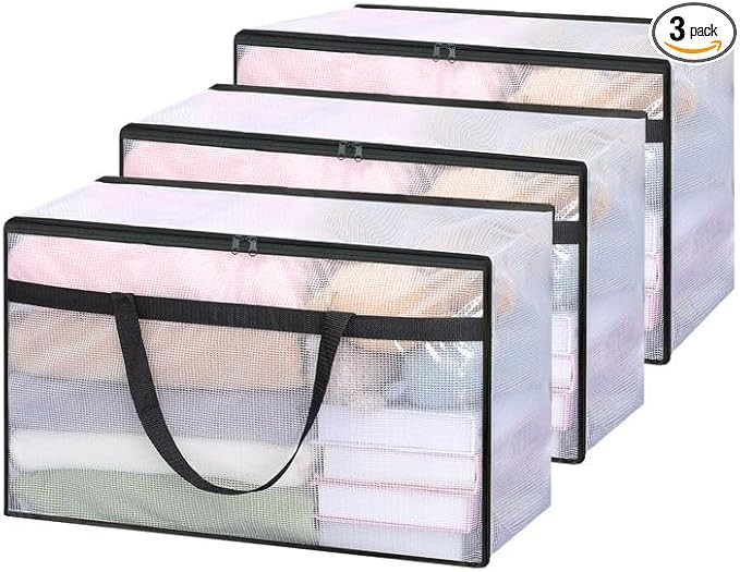 Vieshful 3 Pack 60L Clear Clothes Storage Bags with Zipper and Handles, Large Plastic Organizers ... | Amazon (US)