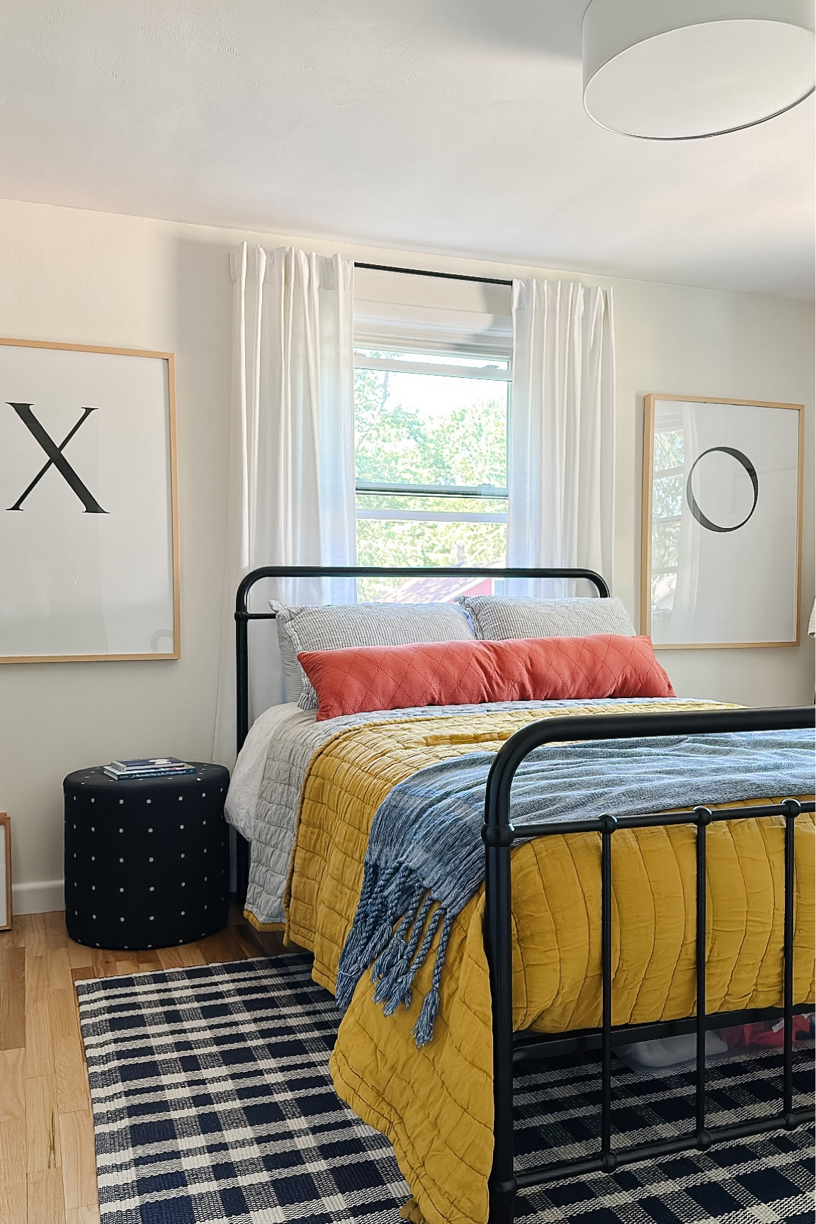 Bedroom, bedding, duvet, coverlet, sheets, striped, plaid, rug, bed, bed frame, metal bed frame, pouf, custom, sale, drum shade, lighting, schoolhouse, lumbar, pillow 

#LTKhome #LTKsalealert #LTKfamily