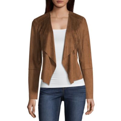 a.n.a Ana Fringe Suede Jacket Faux Suede Midweight Motorcycle Jacket | JCPenney