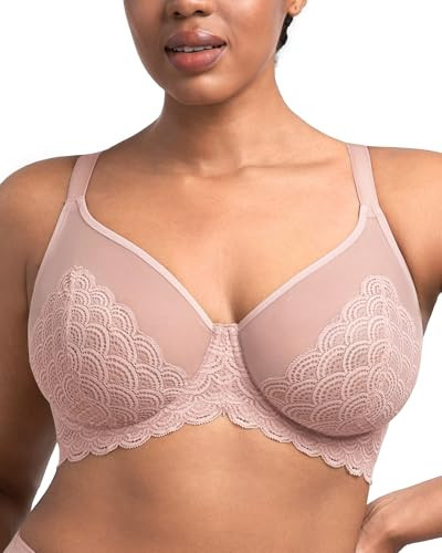 HSIA Minimizer Bras for Women Large Bust Full Coverage Lace Plus Size Bra - Mermaid Scales Dark Pink | Amazon (US)