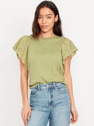 Cutwork-Sleeve Mixed Fabric Top | Old Navy (US)