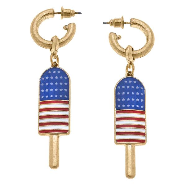 4th of July Enamel Popsicle Earrings in Red, White & Blue | CANVAS