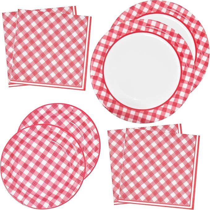 Red Gingham Party Supplies Tableware Set 50 9" Plates 50 7" Plate 100 Luncheon Napkin Disposable ... | Amazon (US)