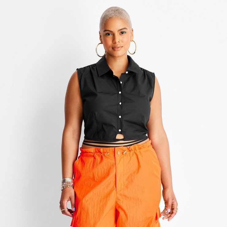 Women's Collared Wrap Around Waist Tie Cropped Top - Future Collective™ with Alani Noelle | Target