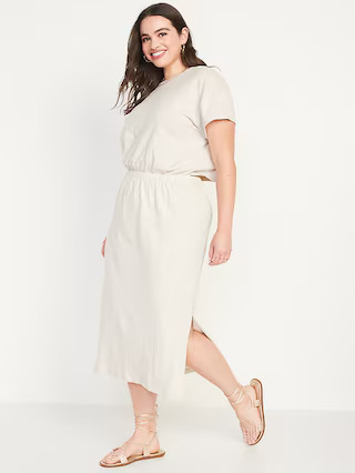 Waist-Defined Short-Sleeve Cutout Slub-Knit Midi Dress for Women | Old Navy (US)