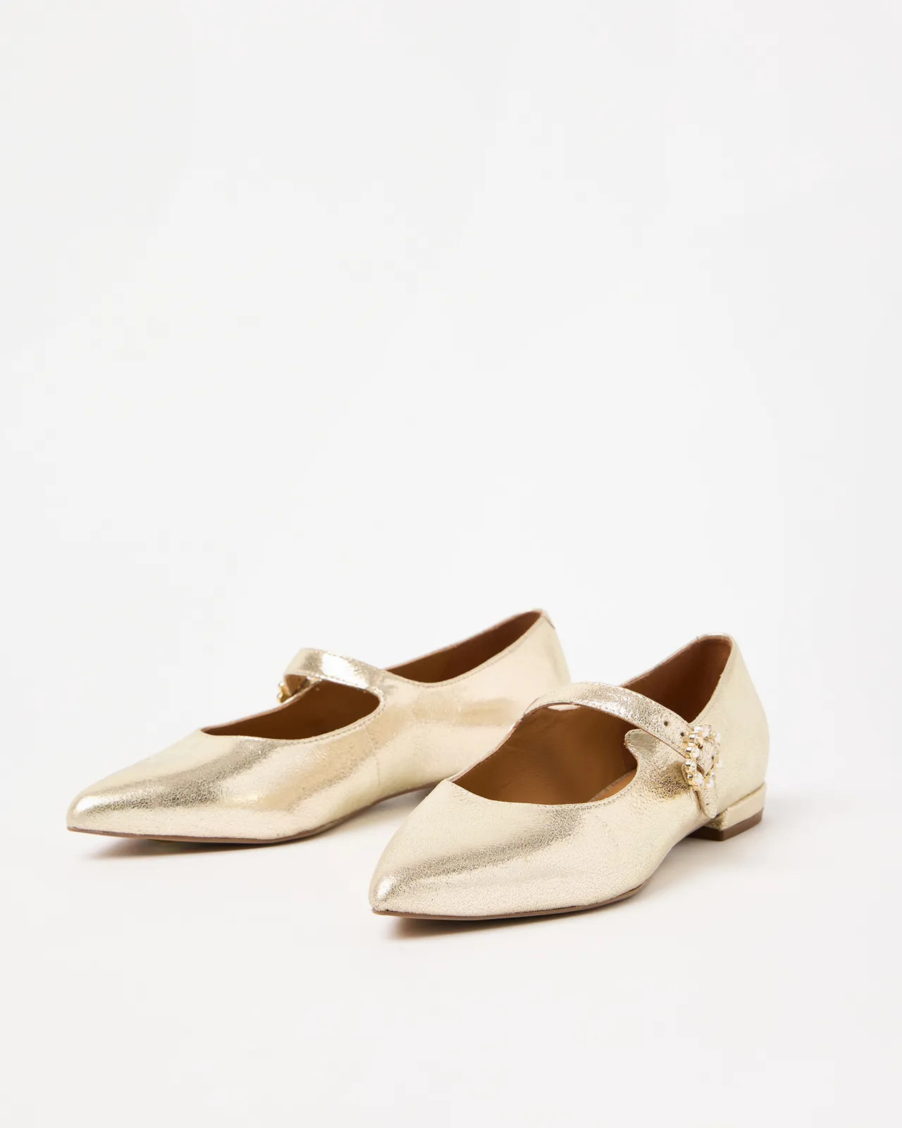 Gold Pearl Buckle Pointed Flat Mary Jane Shoes | Oliver Bonas | Oliver Bonas (Global)