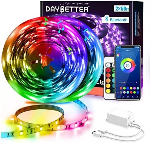 DAYBETTER Led Strip Lights 100ft (2 Rolls of 50ft) Smart Light Strips with App Control Remote, 50... | Amazon (US)