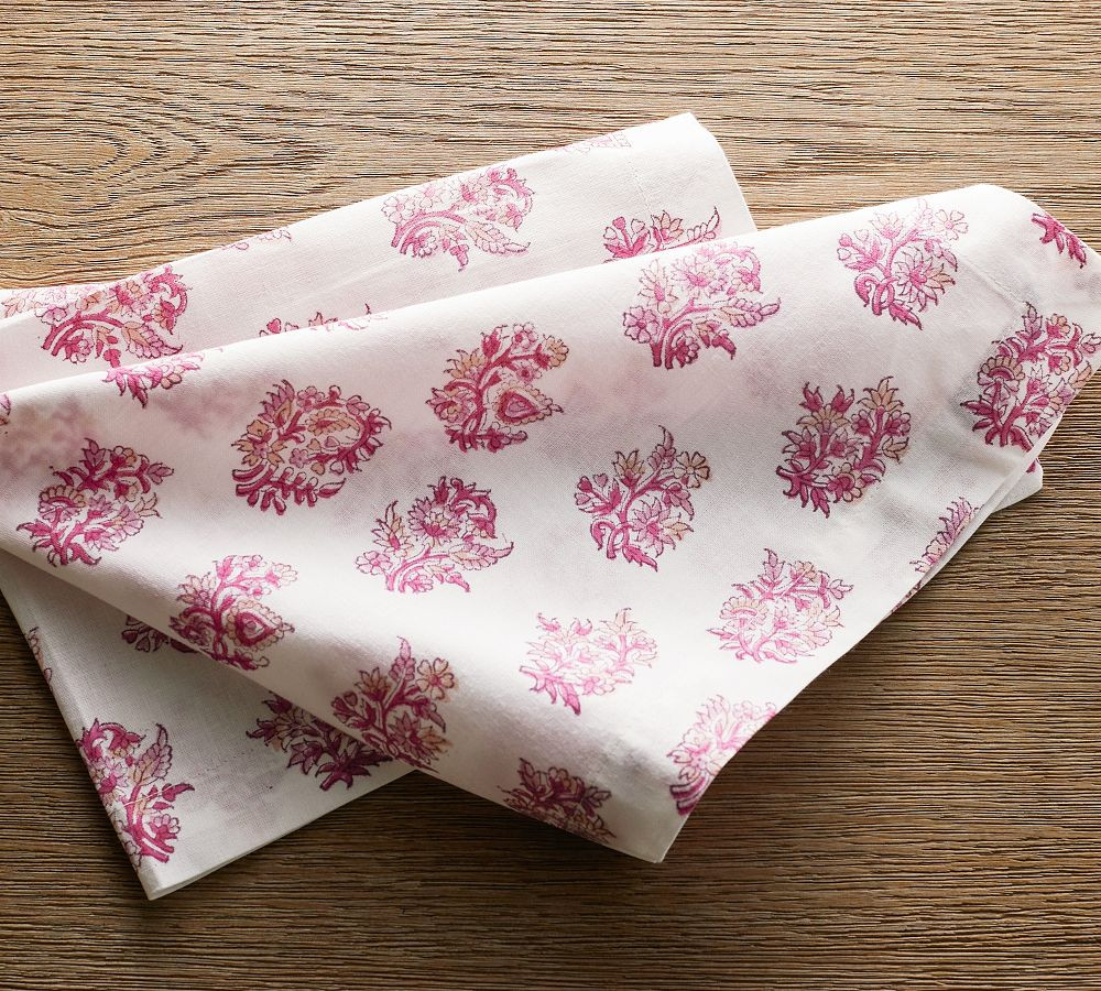 Sophia Floral Block Print Cotton Napkins - Set of 4 | Pottery Barn (US)