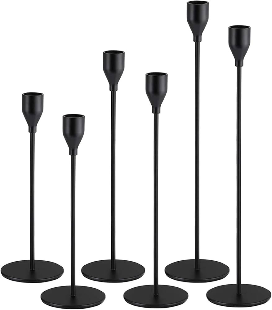 6Pcs Matte Black Candlestick Holders, Tall Taper Candelabra Stands fits 3/4 inch Thick Pillar Can... | Amazon (US)