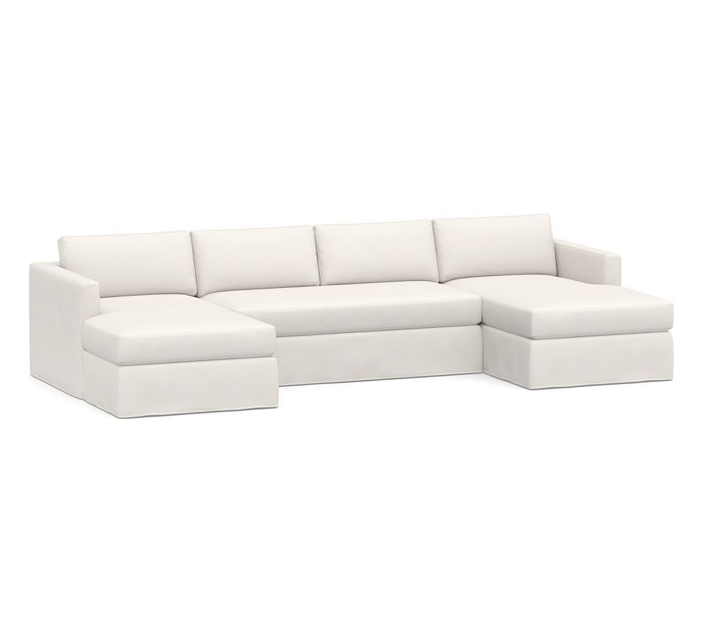 Carmel Square Slim Arm Slipcovered U-Shaped Chaise Sectional | Pottery Barn (US)